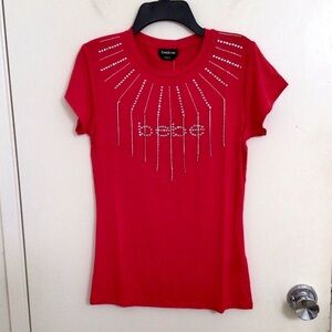 Bebe Rhinestone Decor Logo Top